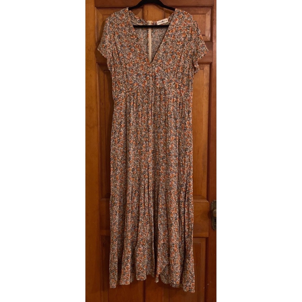 Natural Life Maxi Dress Cottagecore Womens XL Floral Tiered Boho Peasant Pockets